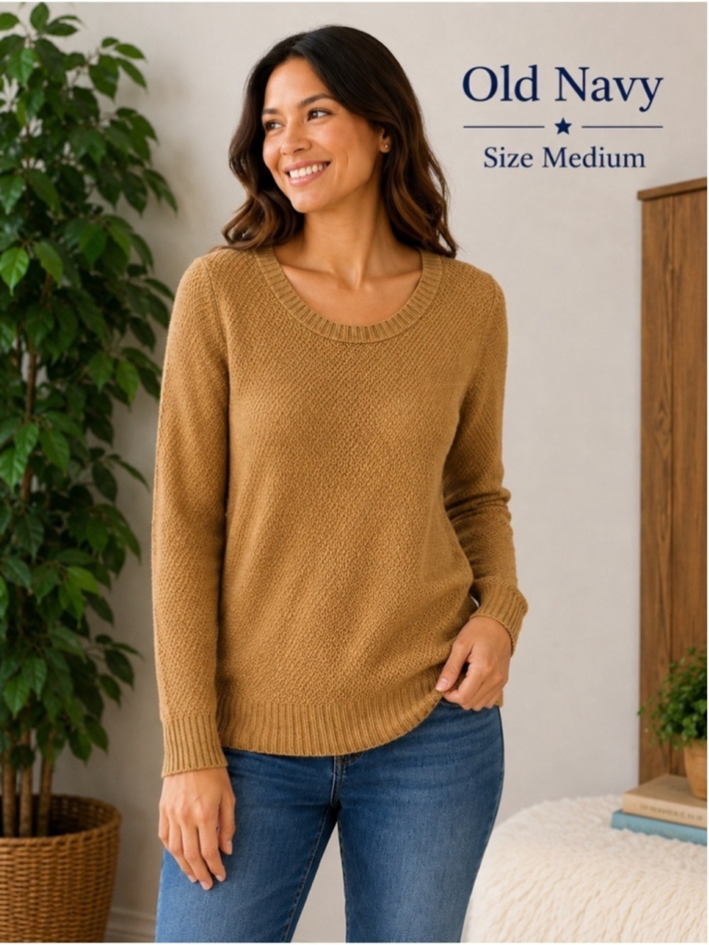 Old Navy toffee colored Textured Knit Sweater Size Medium Cozy Casual Pullover